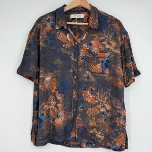 Free People Floral Button Down Shirt - Navy and Orange